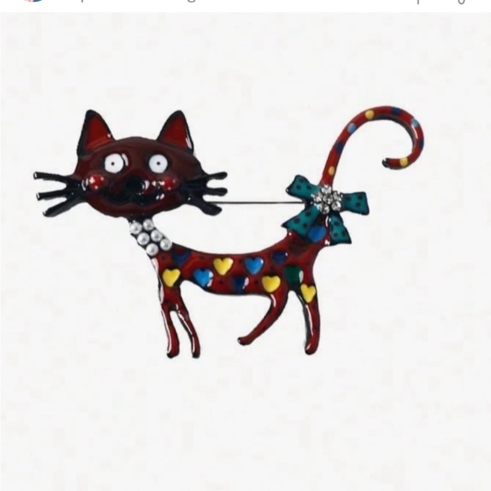 New silver tone, cat, brooch